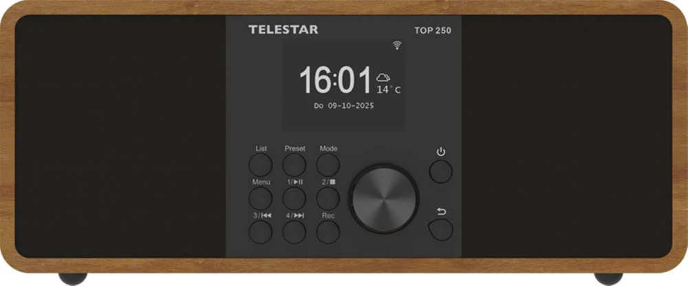 „Telestar TOP250“ stereofoninis interneto / DAB+ / FM radijas, „Bluetooth“, USB įrašymas, „Wi-Fi“, CZ OSD meniu, mediena