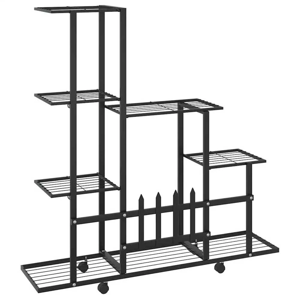 Stovas augalams su ratukais, juodas, 94,5x25x92,5cm, metalas