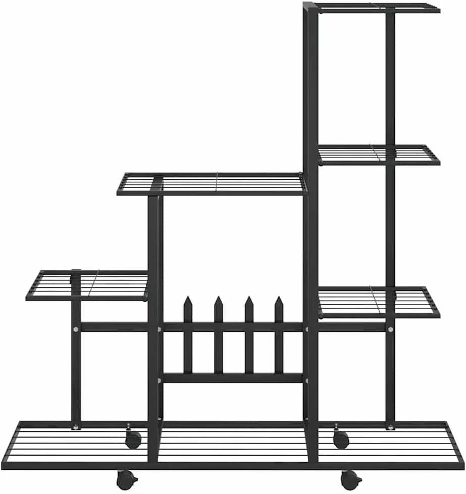 Stovas augalams su ratukais, juodas, 94,5x25x92,5cm, metalas