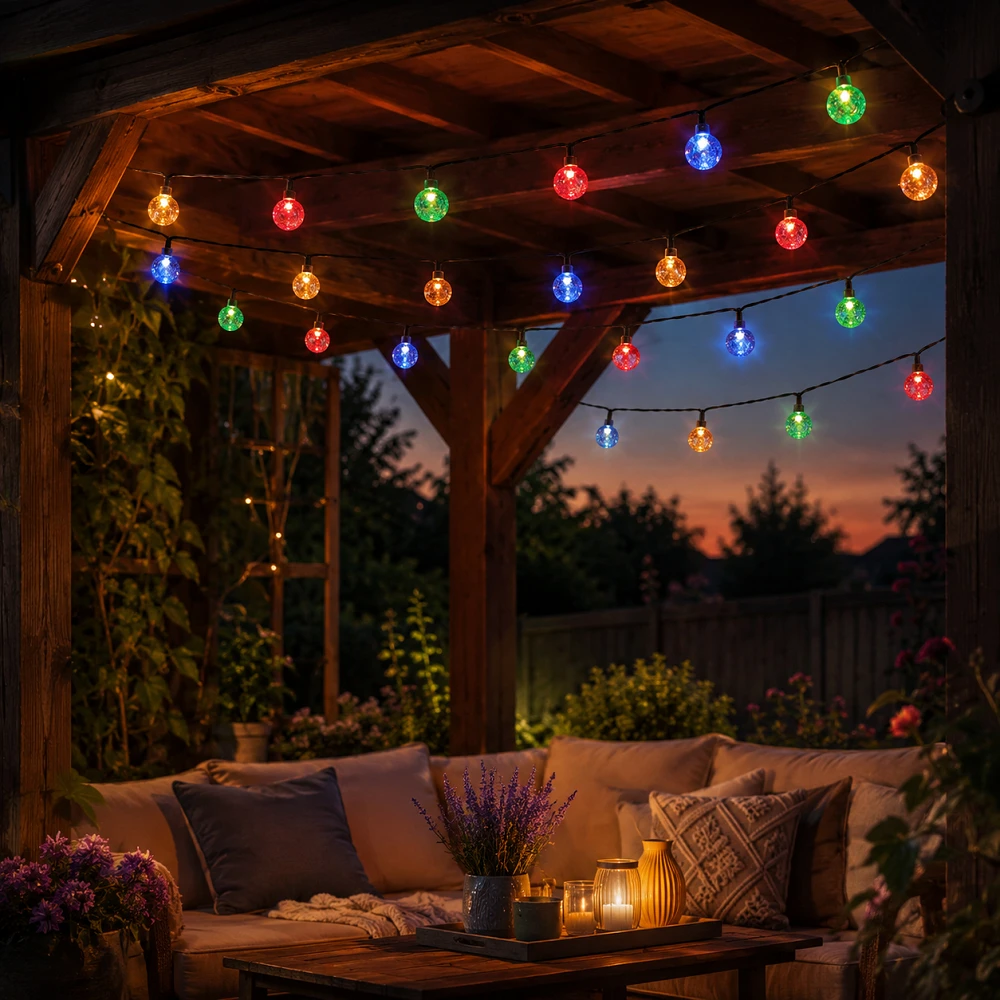 Saulės energija įkraunama LED girlianda CRYSTAL BALLS SCB61 6,5m 30 lempučių, spalvota, Forever Light