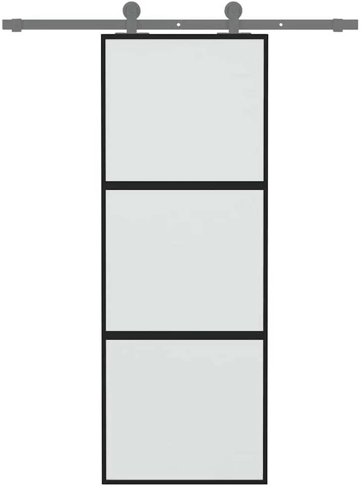 Stumdomos durys, juodos, 76x205cm, grūdintas stiklas/aliuminis