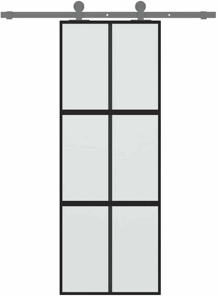 Stumdomos durys, juodos, 76x205cm, grūdintas stiklas/aliuminis