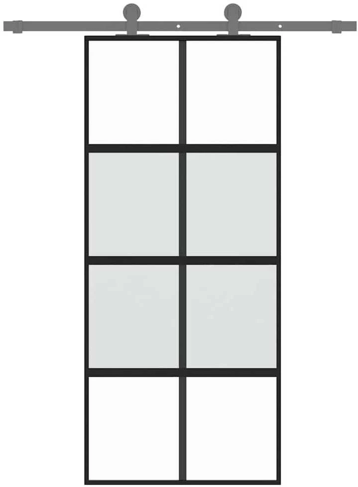Stumdomos durys, juodos, 90x205cm, grūdintas stiklas/aliuminis