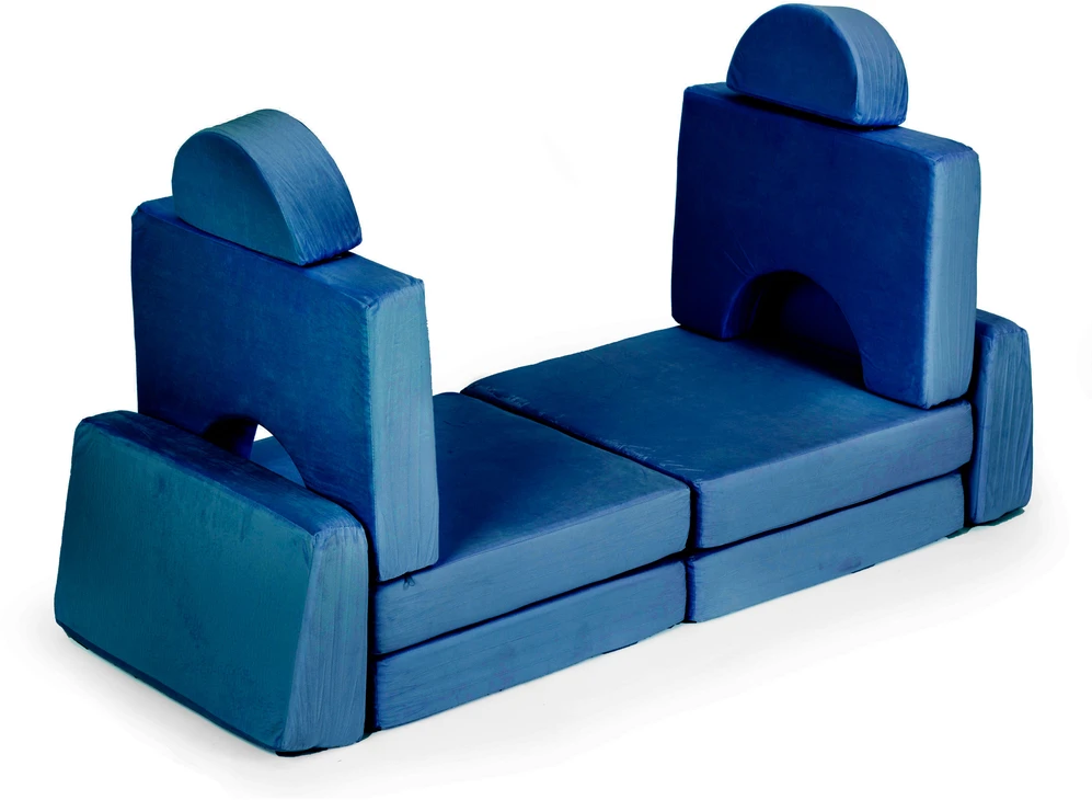 Sudedama modulinė sofa vaikams, didelė, 2 vietų, „pasidaryk pats“, 10 minkštų pagalvių – mėlyna ECOTOYS