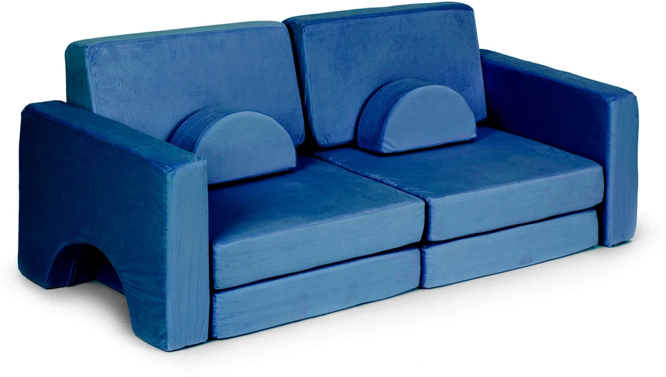 Sudedama modulinė sofa vaikams, didelė, 2 vietų, „pasidaryk pats“, 10 minkštų pagalvių – mėlyna ECOTOYS