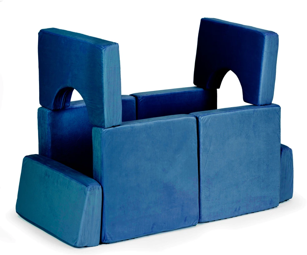 Sudedama modulinė sofa vaikams, didelė, 2 vietų, „pasidaryk pats“, 10 minkštų pagalvių – mėlyna ECOTOYS