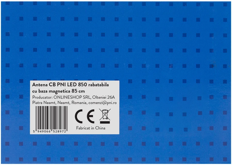 Sulankstoma CB PNI LED 850 antena su 145 mm magnetiniu pagrindu, 85 cm ilgio, 26-28 MHz, 300 W, šviečia siuntimo metu, PL sriegio tipas, be priedų