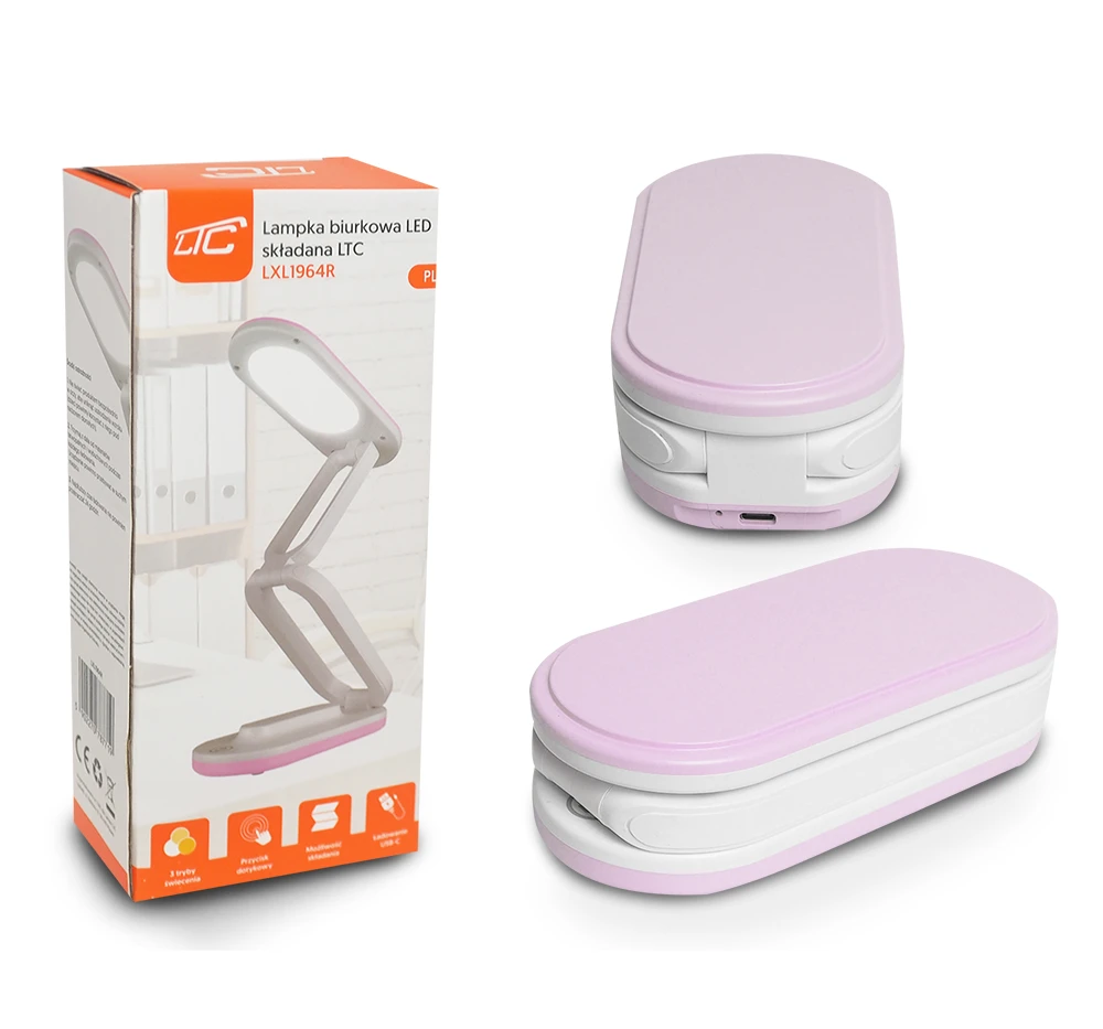 Sulankstoma LED stalinė lempa 10W, 3000/4500/6000K, 1200mAh, rožinė, LTC