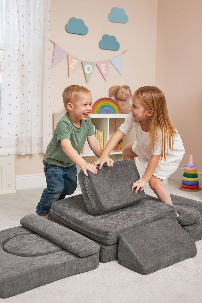 Ecotoys Sulankstoma pilka didelė modulinė sofa vaikams