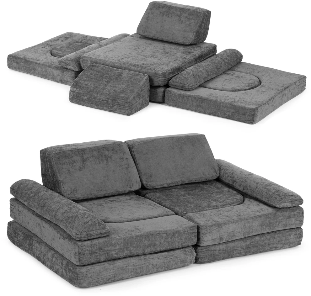 Ecotoys Sulankstoma pilka didelė modulinė sofa vaikams