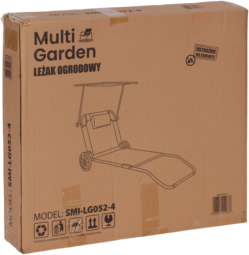 Multi Garden Sulankstomas paplūdimio gultas su ratukais, vežimėlis, reguliuojamas atlošas, stogelis, pilkas, MultiGarden