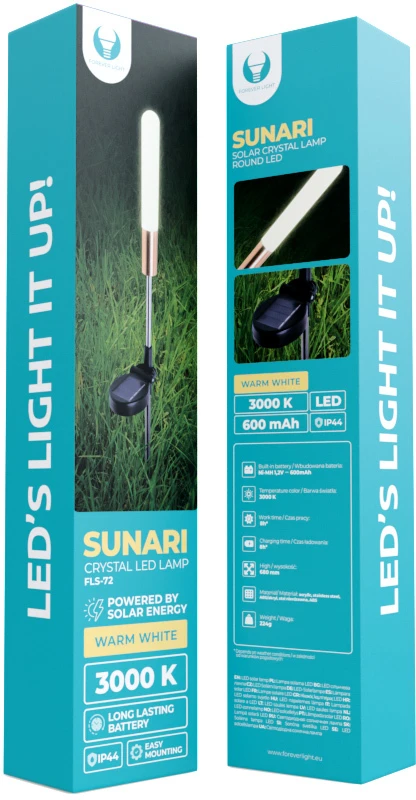TelForceone Forever Light saulės energija įkraunama LED lempa SUNARI FLS-72 kristalinė lempa apvali 3000K 600mAh 0,72Wh Ni-MH
