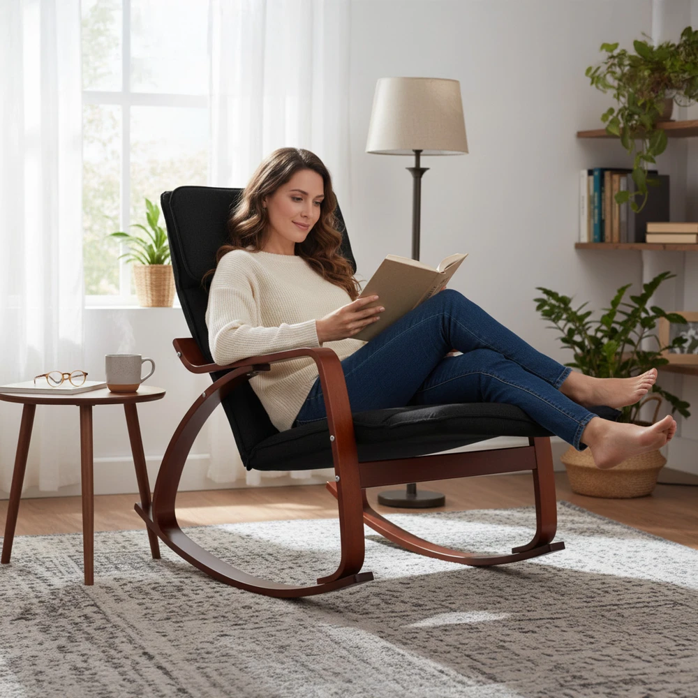 ModernHome Supama kėdė su reguliuojama atrama kojoms, medinis rėmas