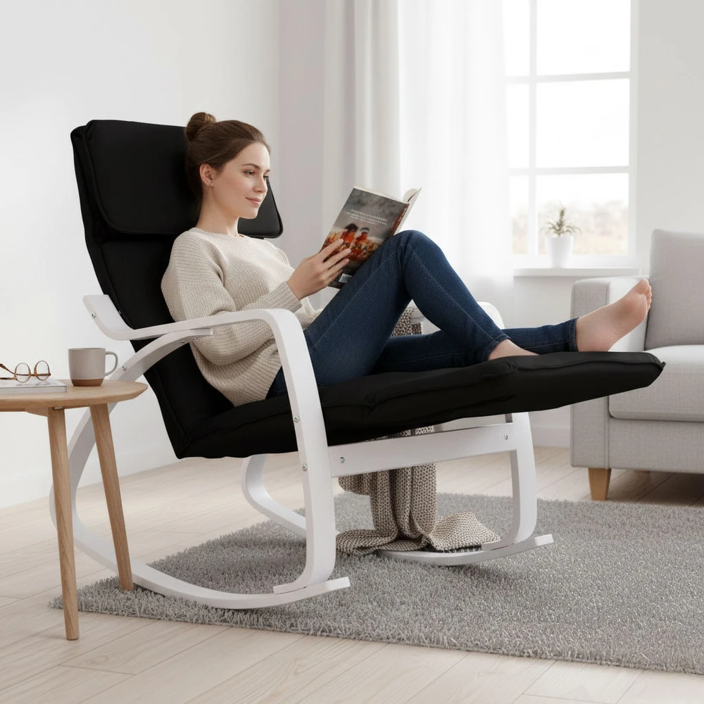 ModernHome Supama kėdė su reguliuojama atrama kojoms, baltas rėmas
