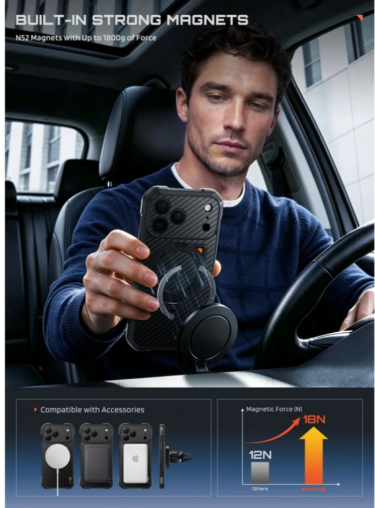 SUPCASE AERO MAG MagSafe iPhone 17 PRO MAX / 18 PRO MAX ARAMIDINIS DĖKLAS Juodas