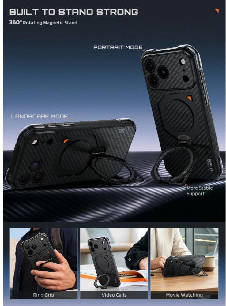 SUPCASE AERO MAG MagSafe iPhone 17 PRO MAX / 18 PRO MAX ARAMIDINIS DĖKLAS Juodas