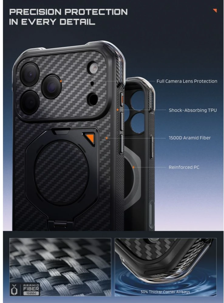SUPCASE AERO MAG MagSafe iPhone 17 PRO MAX / 18 PRO MAX ARAMIDINIS DĖKLAS Juodas