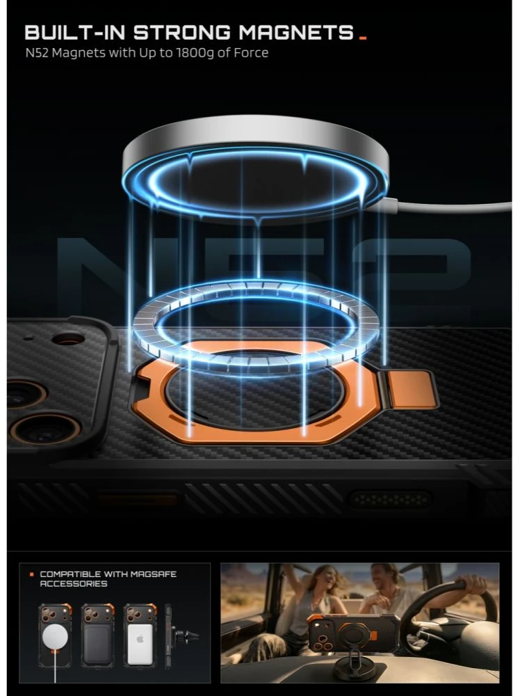 SUPCASE UB GRIP MAG MagSafe iPhone 17 PRO MAX / 18 PRO MAX ARAMIDINIS DĖKLAS Juodas/ORANŽINIS