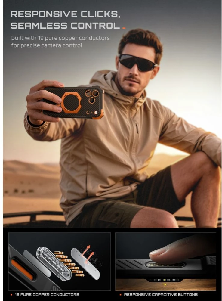 SUPCASE UB GRIP MAG MagSafe iPhone 17 PRO MAX / 18 PRO MAX ARAMIDINIS DĖKLAS Juodas/ORANŽINIS