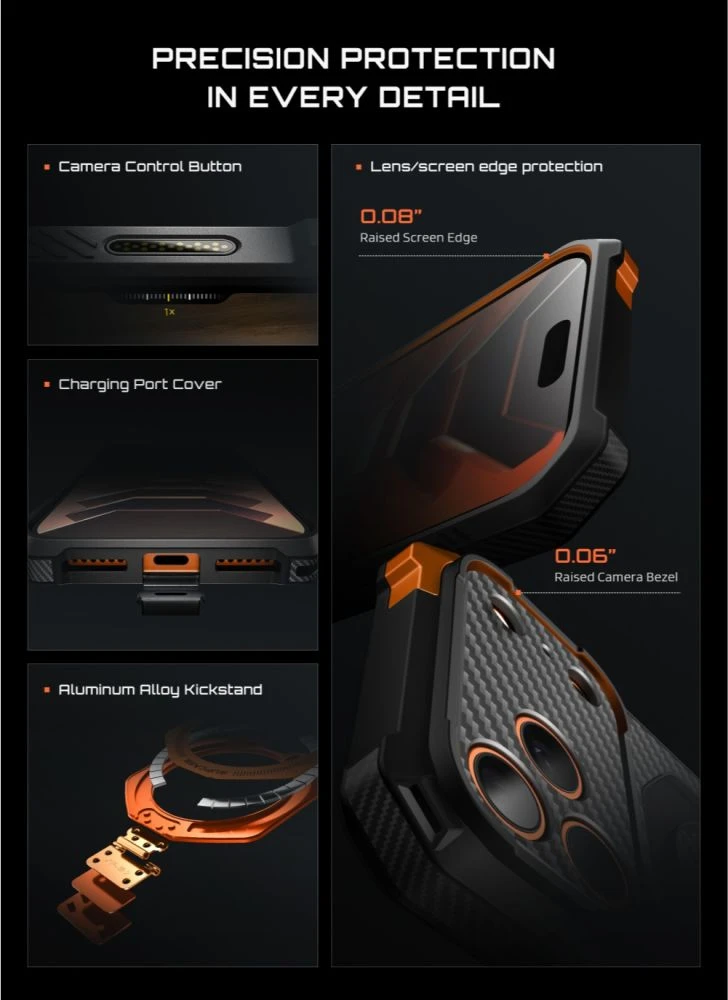 SUPCASE UB GRIP MAG MagSafe iPhone 17 PRO MAX / 18 PRO MAX ARAMIDINIS DĖKLAS Juodas/ORANŽINIS