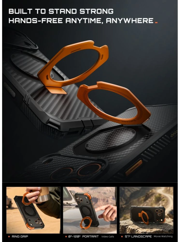 SUPCASE UB GRIP MAG MagSafe iPhone 17 PRO MAX / 18 PRO MAX ARAMIDINIS DĖKLAS Juodas/ORANŽINIS