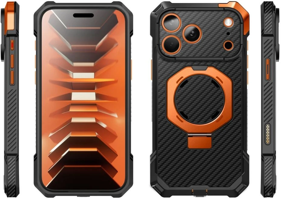 SUPCASE UB GRIP MAG MagSafe iPhone 17 PRO MAX / 18 PRO MAX ARAMIDINIS DĖKLAS Juodas/ORANŽINIS