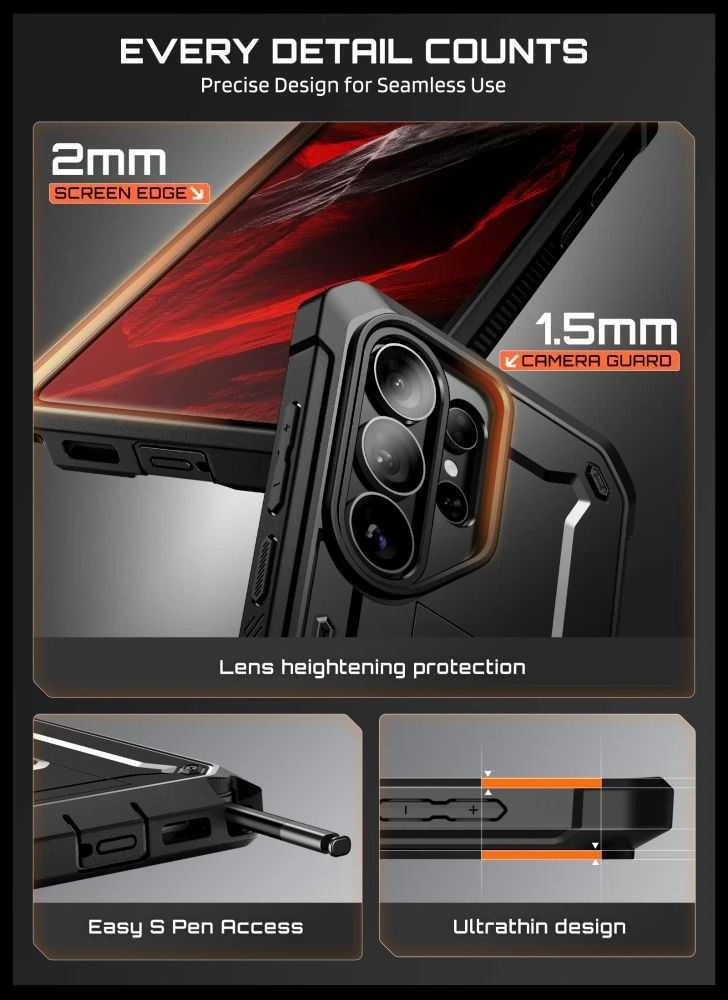 SupCase Unicorn Beetle Pro & apsauginis stiklas 2-pack Samsung Galaxy S26 Ultra dėklas juodos spalvos