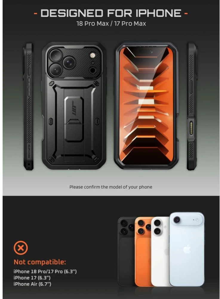 SupCase UNICORN BEETLE Pro iPhone 17 Pro Max / 18 Pro Max DĖKLAS Juodas