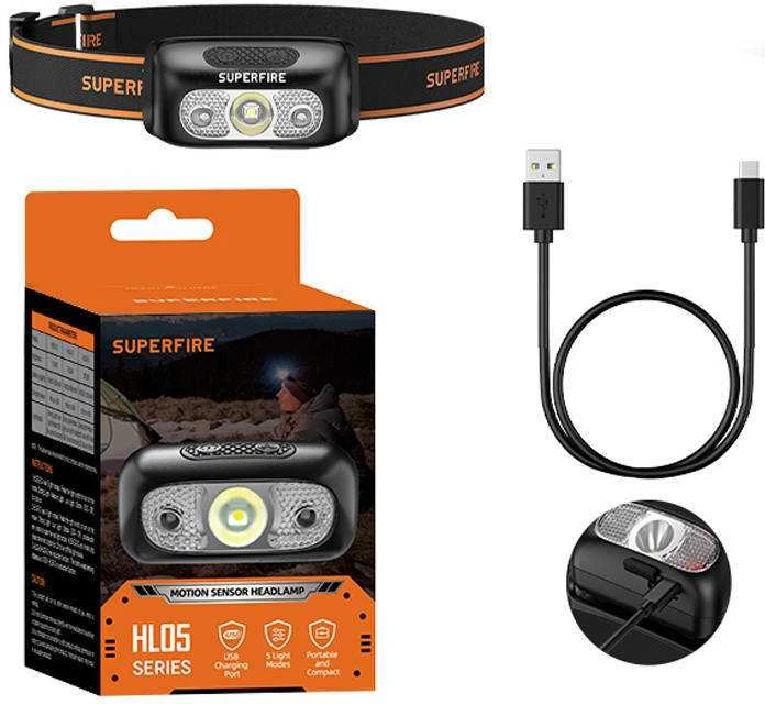 Priekinis žibintas Superfire HL05-E, 120lm, USB