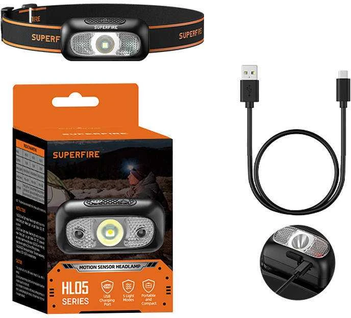 Superfire HL05-D priekinis žibintas 110lm USB