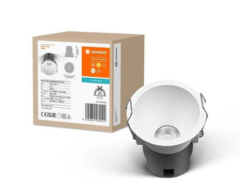Ledvance 5W LED įleidžiamas šviestuvas TWIST PRO 70mm, baltas, 3000K