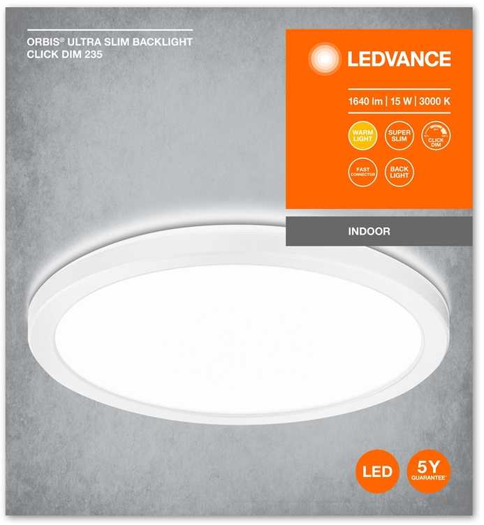Sieninis šviestuvas Ledvance 15W LED plafonas ORBIS, baltas, 3000K, dimeriuojamas