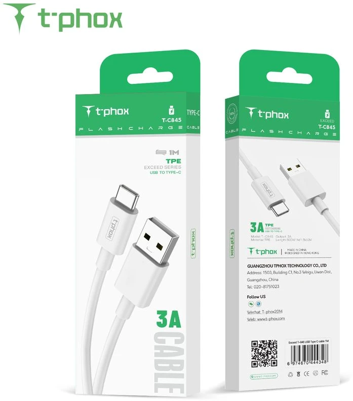 T-PHOX KABELIS EXCEED USB-C Baltas 0,5M