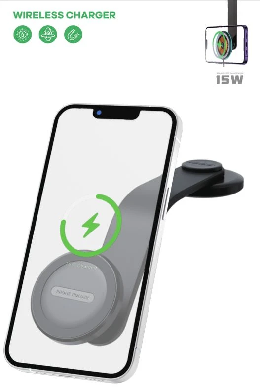 T-PHOX MAG ON 15W MAGNETINIS BELAIDIS AUTOMOBILINIS LAIKIKLIS Juodas