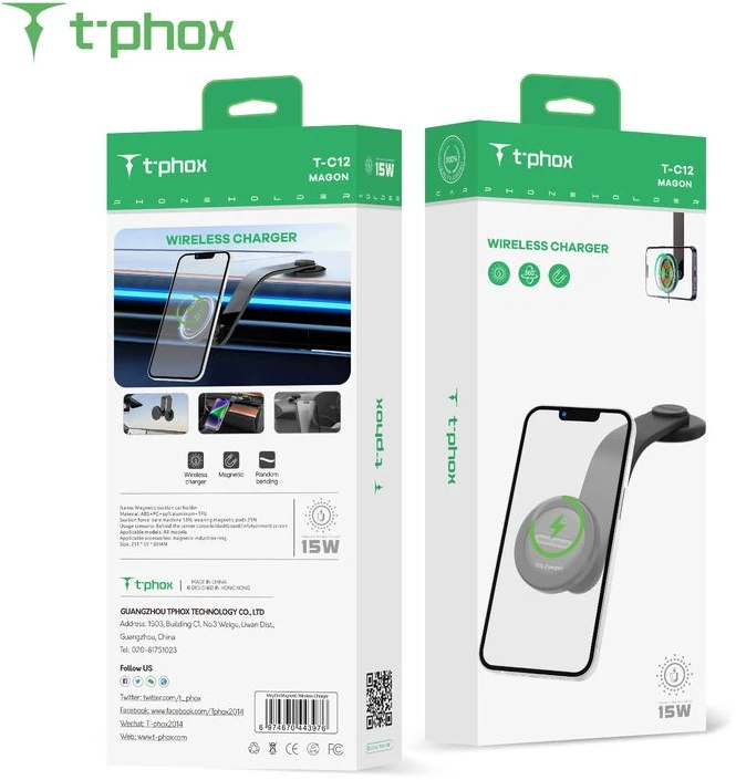 T-PHOX MAG ON 15W MAGNETINIS BELAIDIS AUTOMOBILINIS LAIKIKLIS Juodas