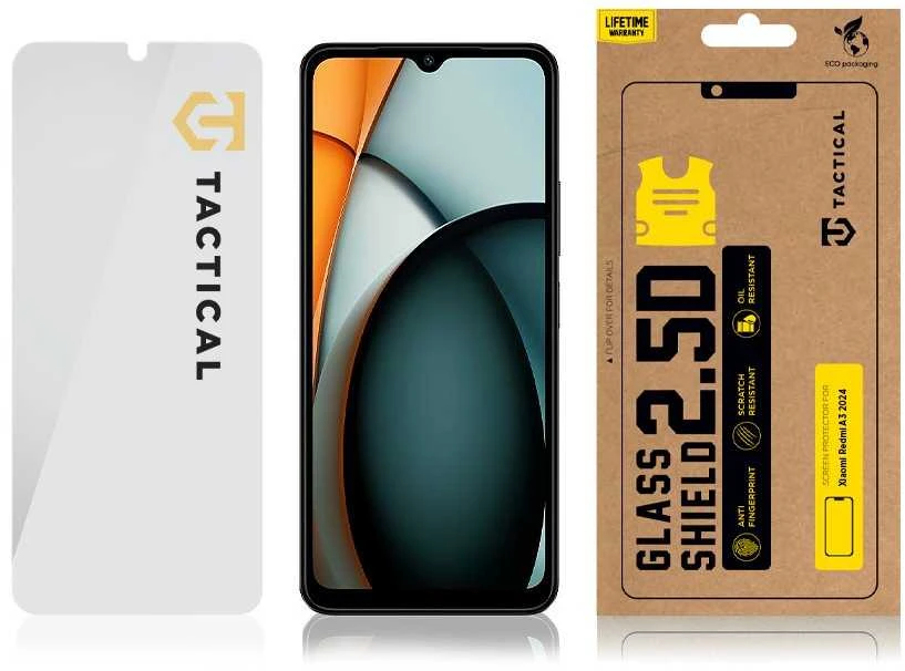 Tactical apsauginis stiklas Shield 2.5D skirtas Xiaomi Redmi A3 2024 skaidrus