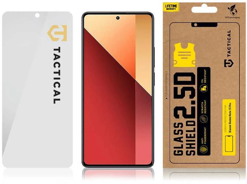 Tactical apsauginis stiklas Shield 2.5D skirtas Xiaomi Redmi Note 13 Pro 4G/5G / Poco X6 5G skaidrus