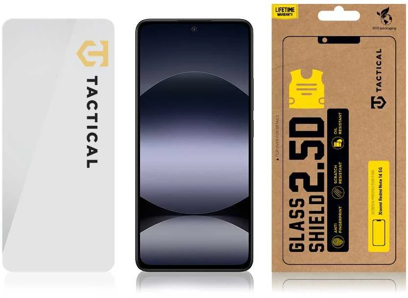 Tactical apsauginis stiklas Shield 2.5D skirtas Xiaomi Redmi Note 14 4G/5G skaidrus