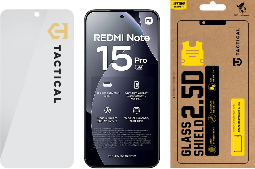 Tactical Apsauginis stiklas Shield 2.5D skirtas Xiaomi Redmi Note 15 Pro Clear