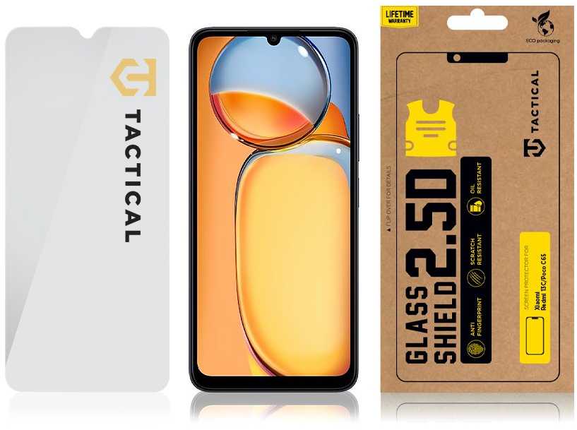 Tactical apsauginis stiklas Shield 2.5D skirtas Xiaomi Redmi 13C 4G/5G/ Poco C65 skaidrus