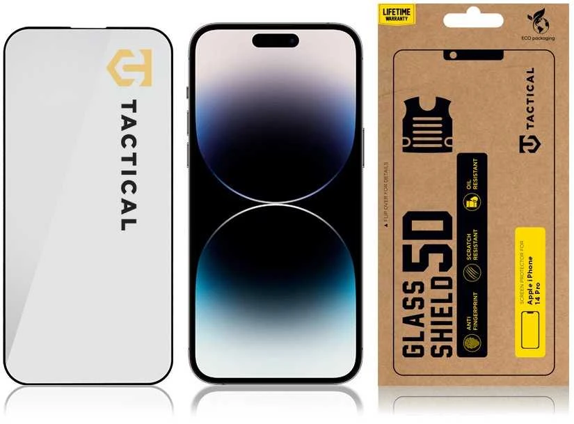 Tactical apsauginis stiklas Shield 5D Apple iPhone 14 Pro su juodos spalvos krašteliu