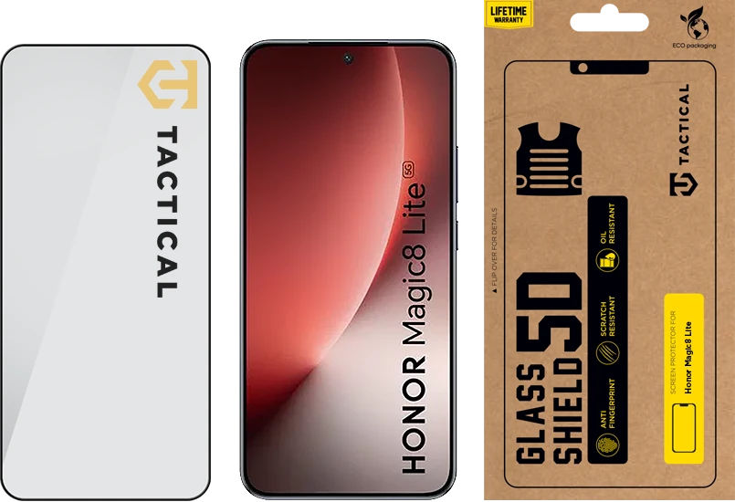 Tactical Apsauginis stiklas Shield 5D for Honor Magic8 Lite Juodas