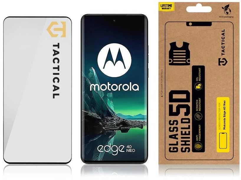 Tactical apsauginis stiklas Shield 5D skirtas Motorola Edge 40 Neo su juodos spalvos krašteliu