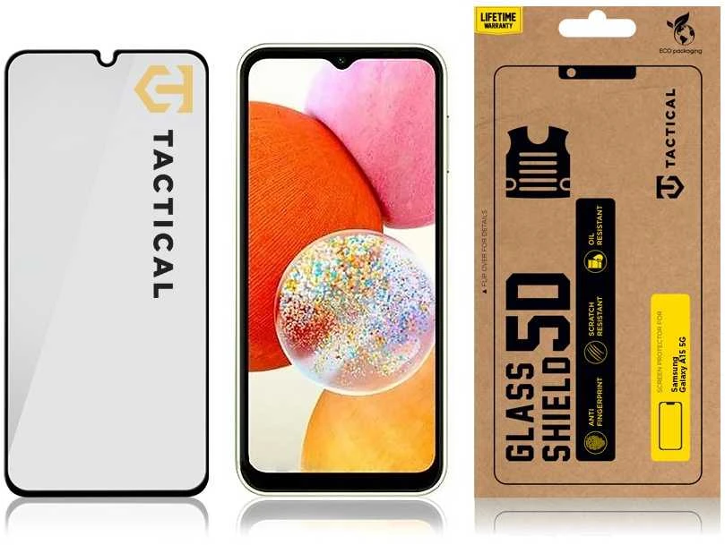 Tactical apsauginis stiklas Shield 5D skirtas Samsung Galaxy A15 4G/5G su juodos spalvos krašteliu