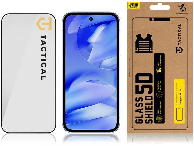 Tactical apsauginis stiklas Shield 5D skirtas Google Pixel 9a juodos spalvos