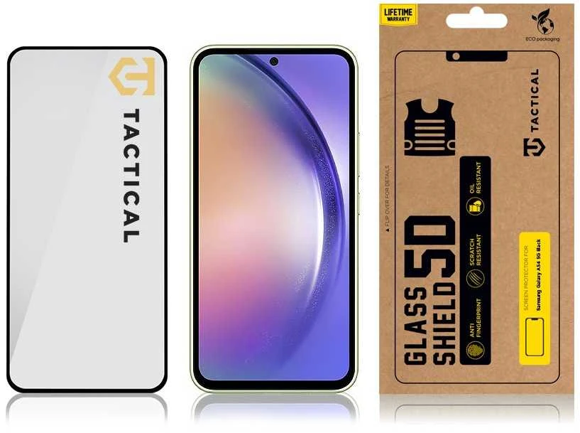 Tactical apsauginis stiklas Shield 5D skirtas Samsung Galaxy A54 5G su juodos spalvos krašteliu