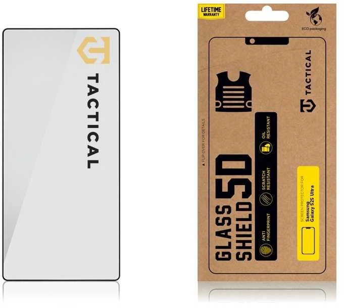 Tactical apsauginis stiklas Shield 5D skirtas Samsung Galaxy S25 Ultra su juodos spalvos krašteliu