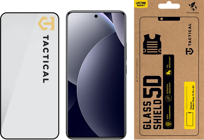 Tactical Apsauginis stiklas Shield 5D skirtas Xiaomi Redmi Note 15 Pro 4G Juodas