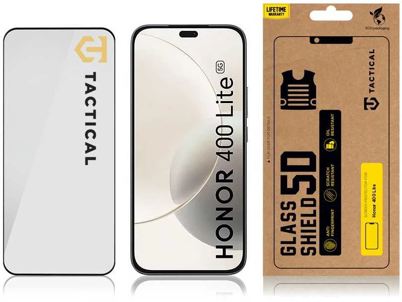 Tactical Apsauginis stiklas Shield 5D skirtas Honor 400 Lite su juodos spalvos krašteliu