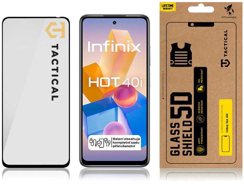 Tactical apsauginis stiklas Shield 5D skirtas Infinix Hot 40i su juodos spalvos krašteliu